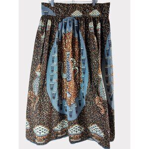 AB Fashions Womens Long Skirt Ankara Size XL Cotton Brown Blue High Waist 38"